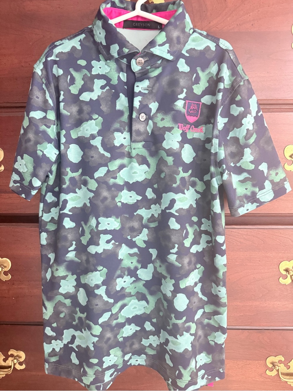 Greyson Boys Navy, Teal & pink Camo Polo